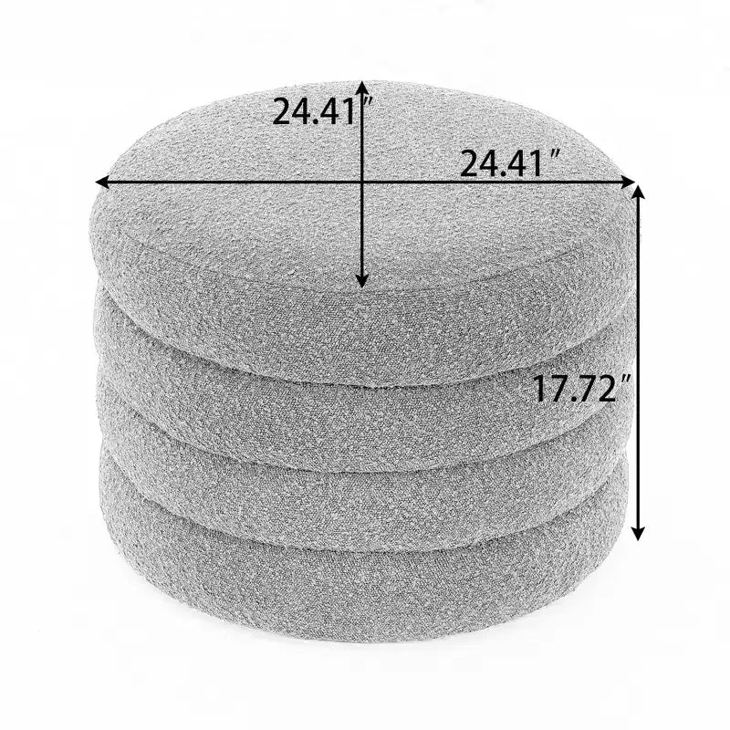 Runder Samt-Hocker mit Stauraum und Holzablage, Elfenbein
