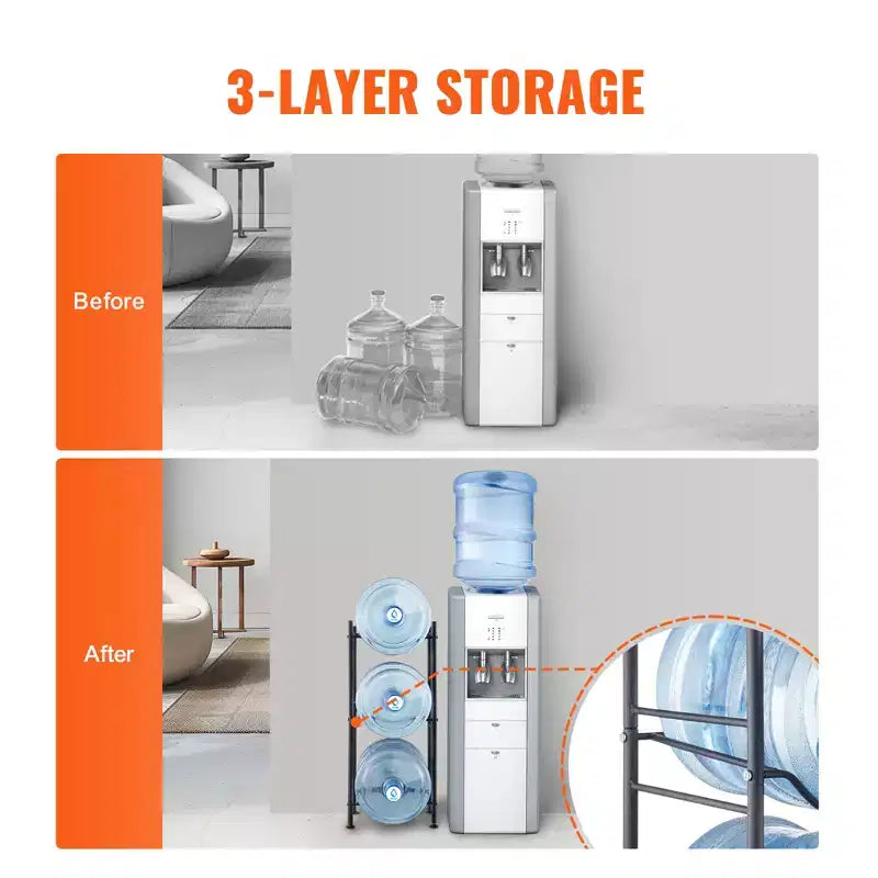 Support à bonbonnes d’eau à 3 niveaux, porte-bouteilles d’eau de 5 gallons, support à une rangée pour 3 bouteilles, robuste