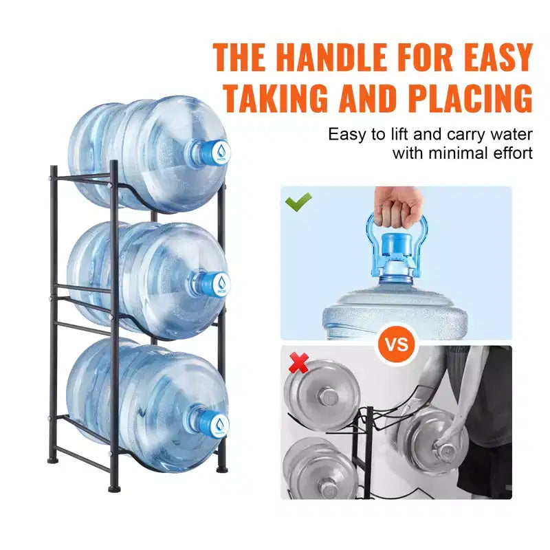Support à bonbonnes d’eau à 3 niveaux, porte-bouteilles d’eau de 5 gallons, support à une rangée pour 3 bouteilles, robuste