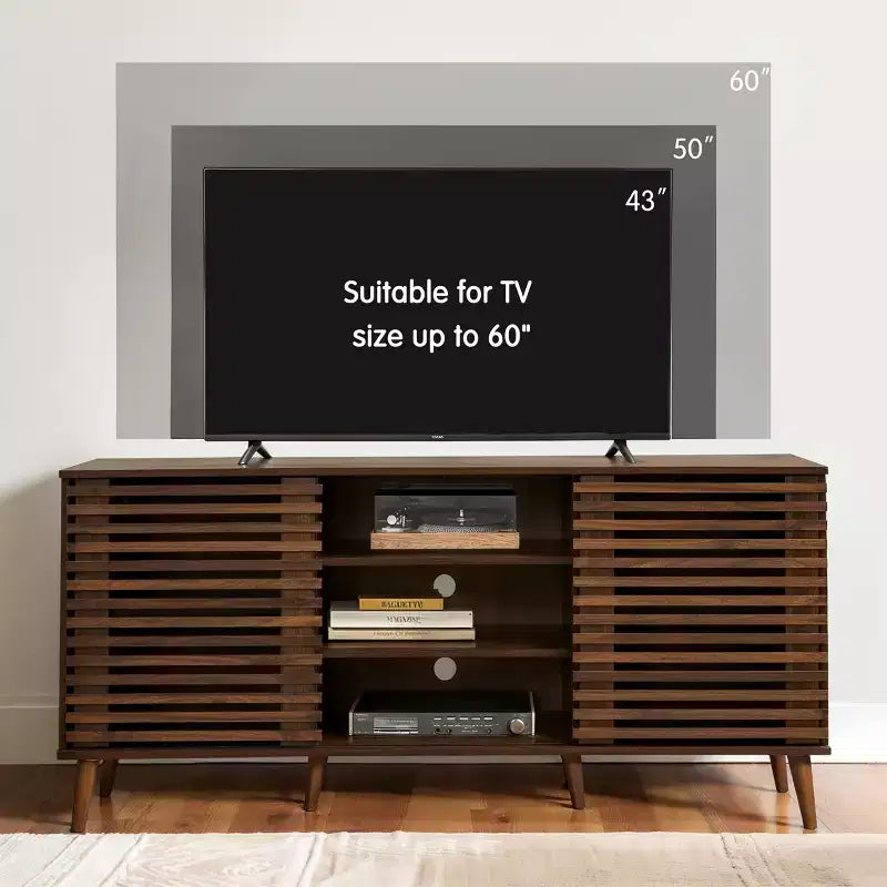 TV-Schrank aus Massivholz für Fernseher bis 60 Zoll, mit zwei Schiebetüren und Stauraum