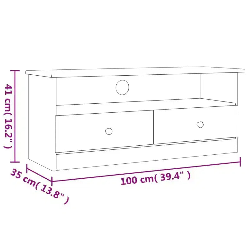 TV-Schrank - TV-Ständer aus massivem Kiefernholz mit Schubladen - Weiß, skandinavischer Stil, viel Stauraum, 39.4x13.8x16.1