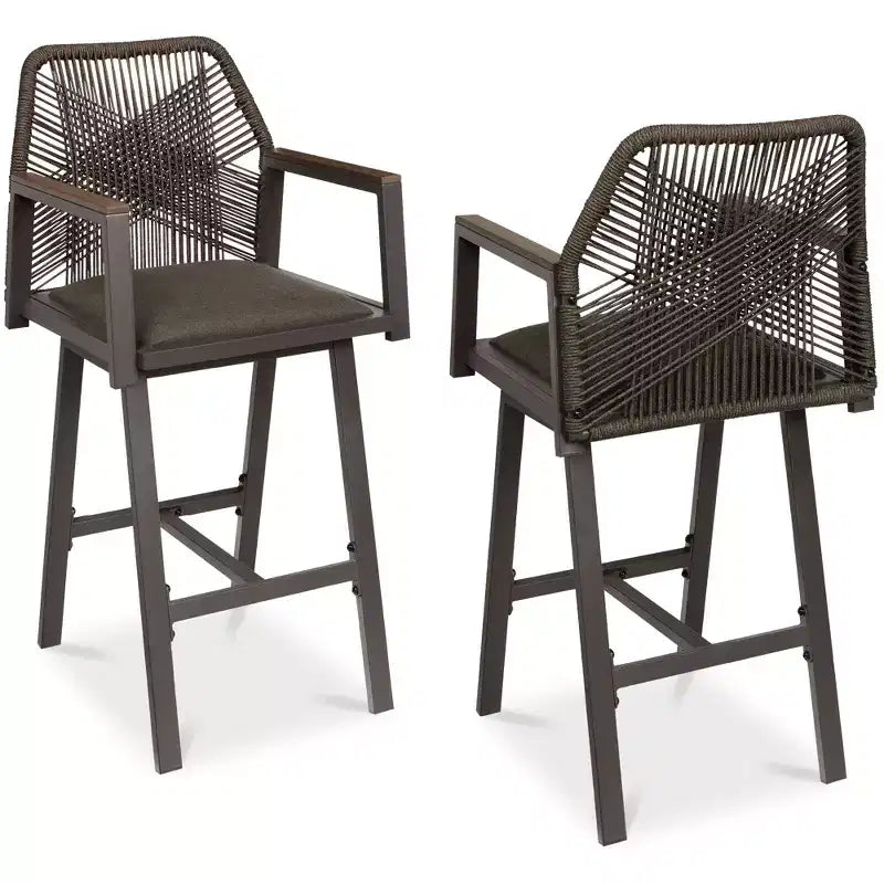 Best Choice Products Set of 2 Indoor/Outdoor Aluminum, Woven Rope Swivel Barstools w/ Armrests