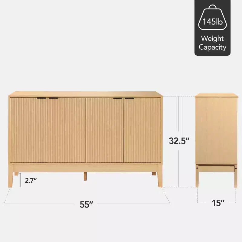 Aufbewahrungsschrank mit 4 Türen und Rillenoptik, Türen mit Soft-Close-Funktion, vielseitiges Akzentmöbel