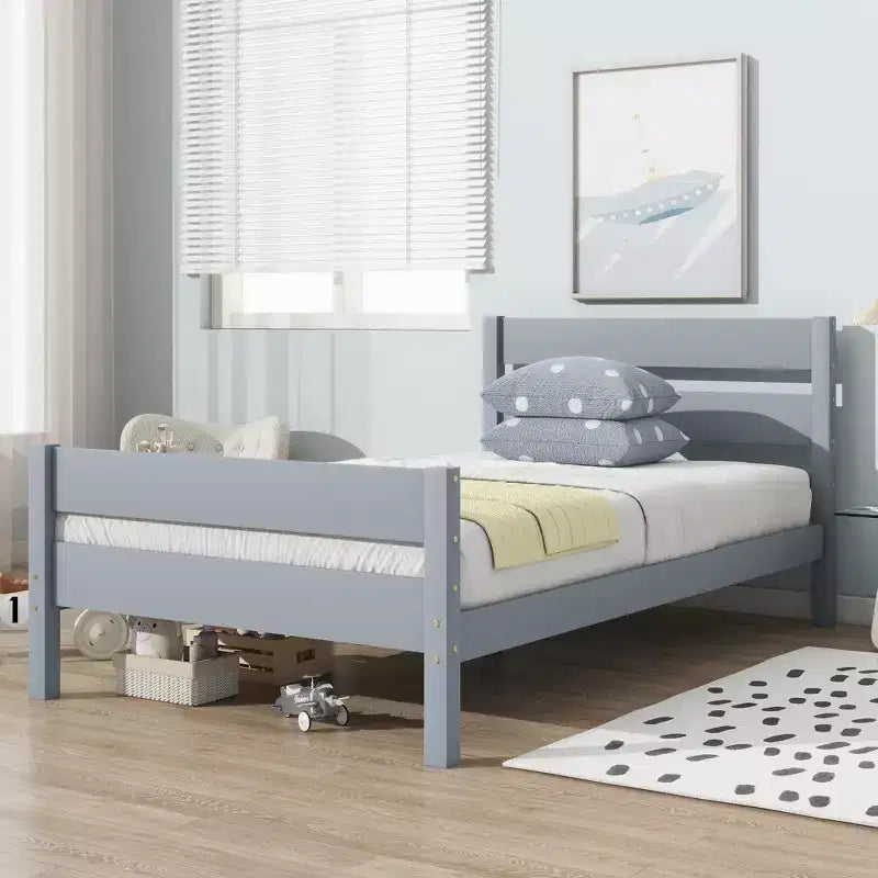Cama con almacenamiento tamaño Twin y cabecero - Estructura de madera maciza de caucho, diseño que ahorra espacio y almacenamiento bajo la cama