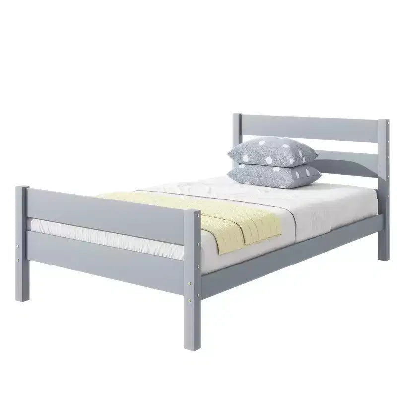 Cama con almacenamiento tamaño Twin y cabecero - Estructura de madera maciza de caucho, diseño que ahorra espacio y almacenamiento bajo la cama
