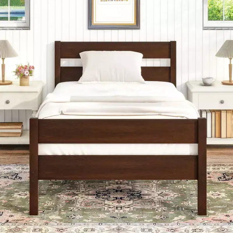 Stauraumbett in Twin-Größe mit Kopfteil - Gestell aus massivem Kautschukholz, platzsparendes Design und Stauraum unter dem Bett