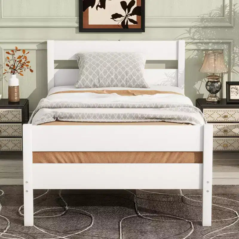 Cama con almacenamiento tamaño Twin y cabecero - Estructura de madera maciza de caucho, diseño que ahorra espacio y almacenamiento bajo la cama