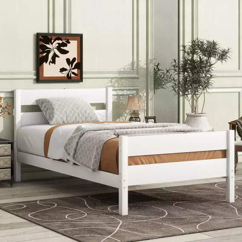 Cama con almacenamiento tamaño Twin y cabecero - Estructura de madera maciza de caucho, diseño que ahorra espacio y almacenamiento bajo la cama