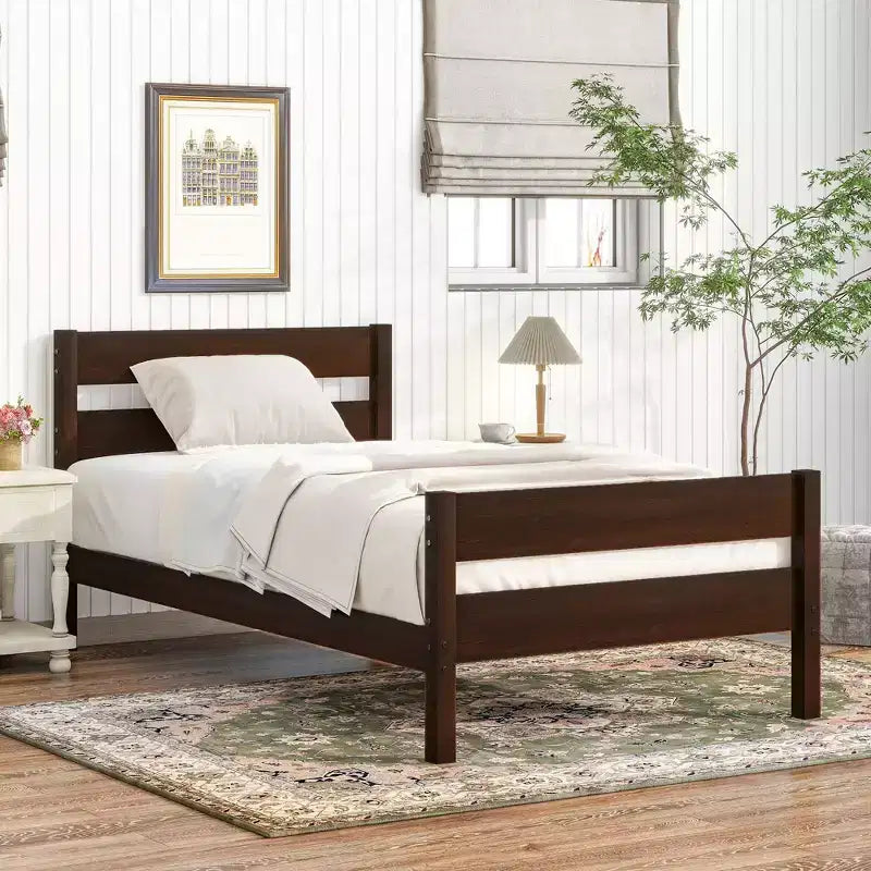 Cama con almacenamiento tamaño Twin y cabecero - Estructura de madera maciza de caucho, diseño que ahorra espacio y almacenamiento bajo la cama