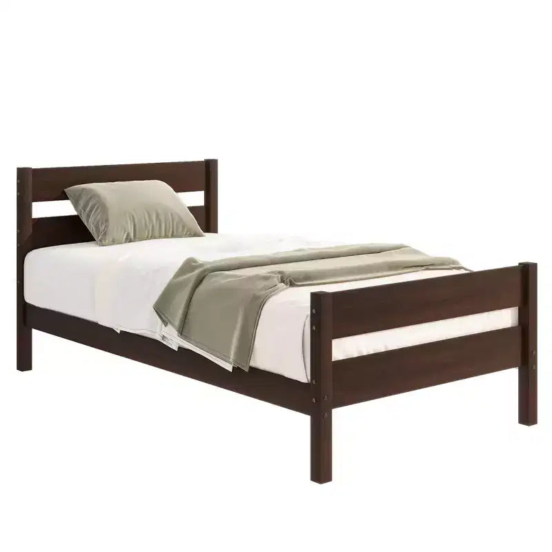 Cama con almacenamiento tamaño Twin y cabecero - Estructura de madera maciza de caucho, diseño que ahorra espacio y almacenamiento bajo la cama