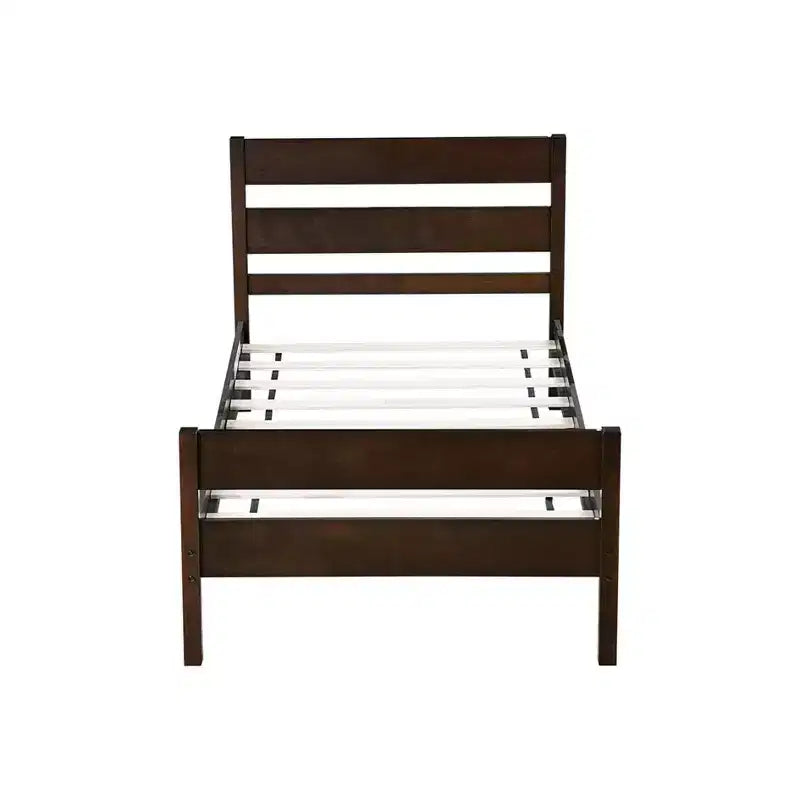 Cama con almacenamiento tamaño Twin y cabecero - Estructura de madera maciza de caucho, diseño que ahorra espacio y almacenamiento bajo la cama