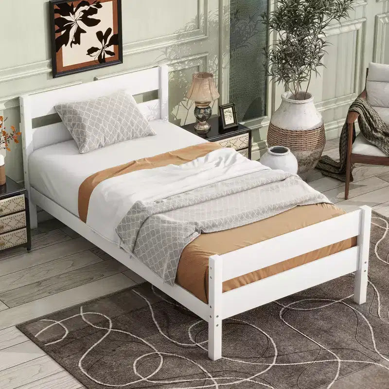 Stauraumbett in Twin-Größe mit Kopfteil - Gestell aus massivem Kautschukholz, platzsparendes Design und Stauraum unter dem Bett