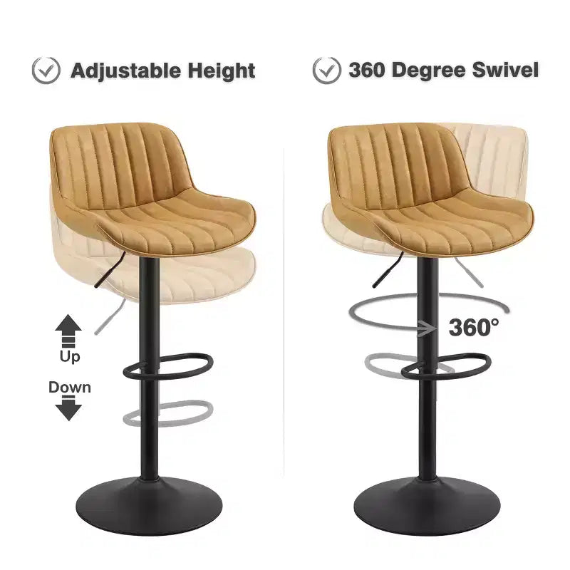 Juego de 2 taburetes de bar de cuero sintético, giratorios y regulables en altura