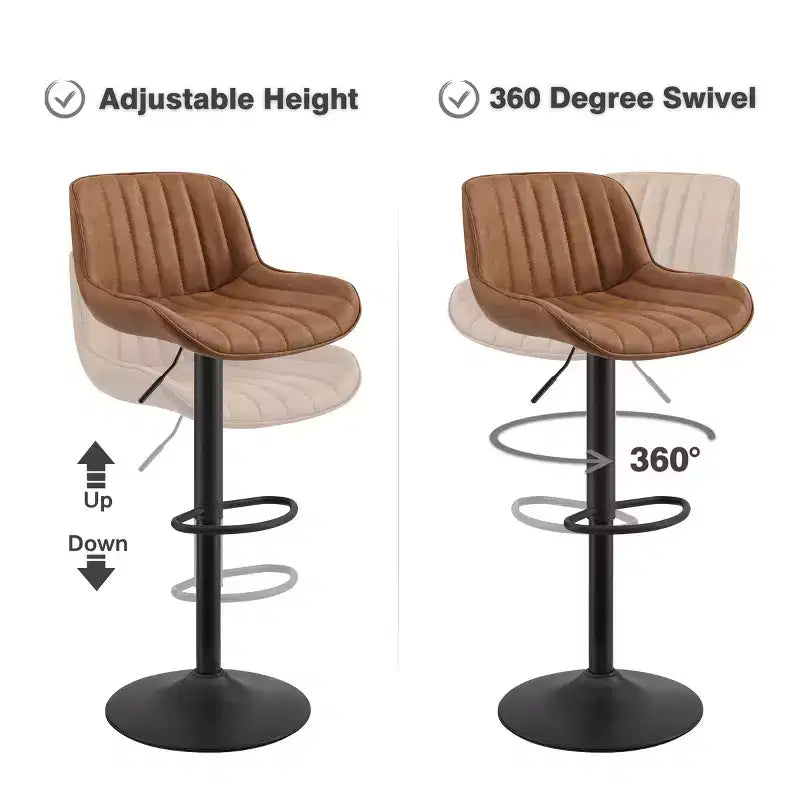 Juego de 2 taburetes de bar de cuero sintético, giratorios y regulables en altura