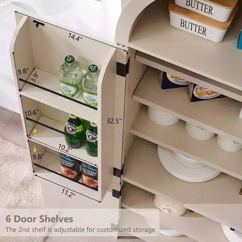 Garde-manger de cuisine haut de 71 à sommet arqué, armoire de rangement moderne avec 3 étagères réglables et 6 étagères de porte, pour la cuisine ou le salon