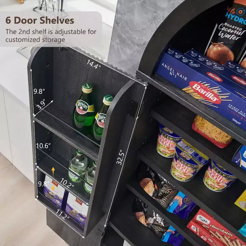 Garde-manger de cuisine haut de 71 à sommet arqué, armoire de rangement moderne avec 3 étagères réglables et 6 étagères de porte, pour la cuisine ou le salon