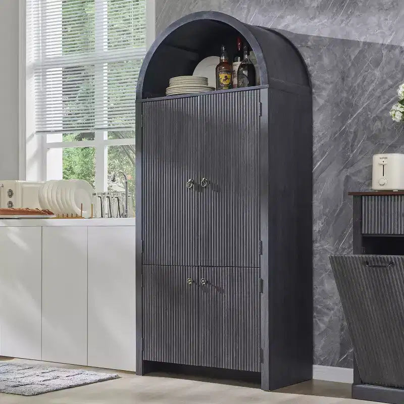 Garde-manger de cuisine haut de 71 à sommet arqué, armoire de rangement moderne avec 3 étagères réglables et 6 étagères de porte, pour la cuisine ou le salon