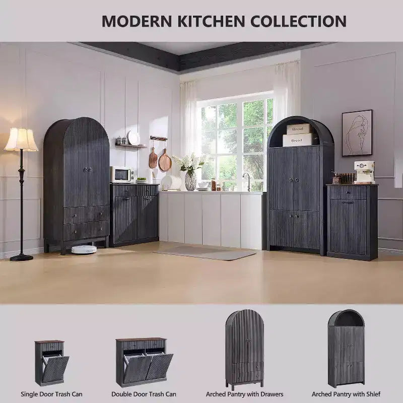 Garde-manger de cuisine haut de 71 à sommet arqué, armoire de rangement moderne avec 3 étagères réglables et 6 étagères de porte, pour la cuisine ou le salon