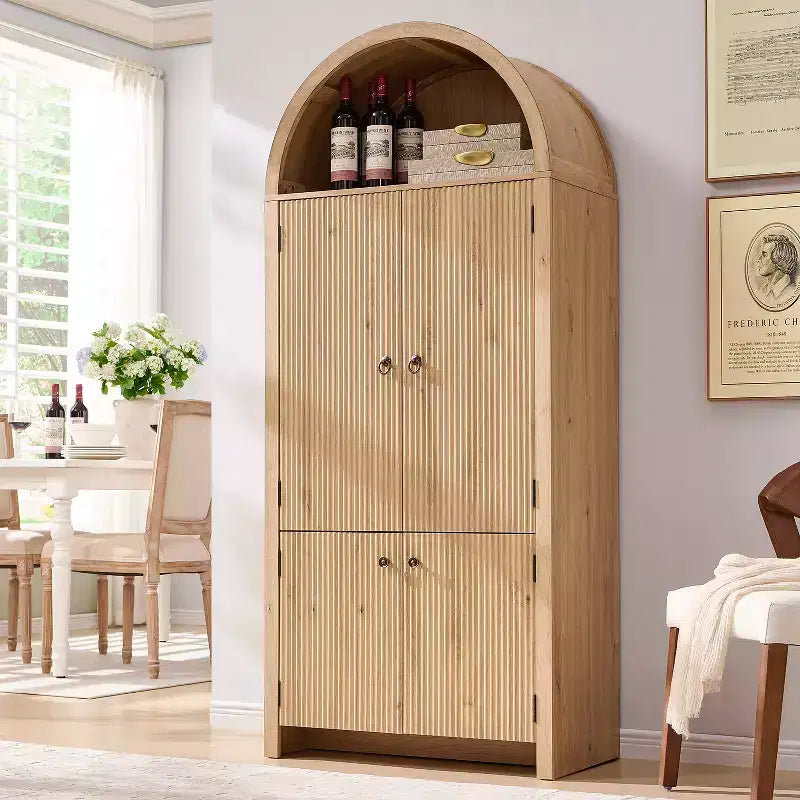 Garde-manger de cuisine haut de 71 à sommet arqué, armoire de rangement moderne avec 3 étagères réglables et 6 étagères de porte, pour la cuisine ou le salon