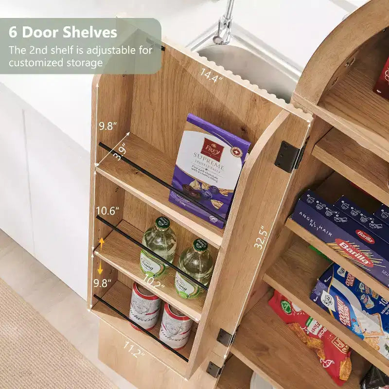 Garde-manger de cuisine haut de 71 à sommet arqué, armoire de rangement moderne avec 3 étagères réglables et 6 étagères de porte, pour la cuisine ou le salon