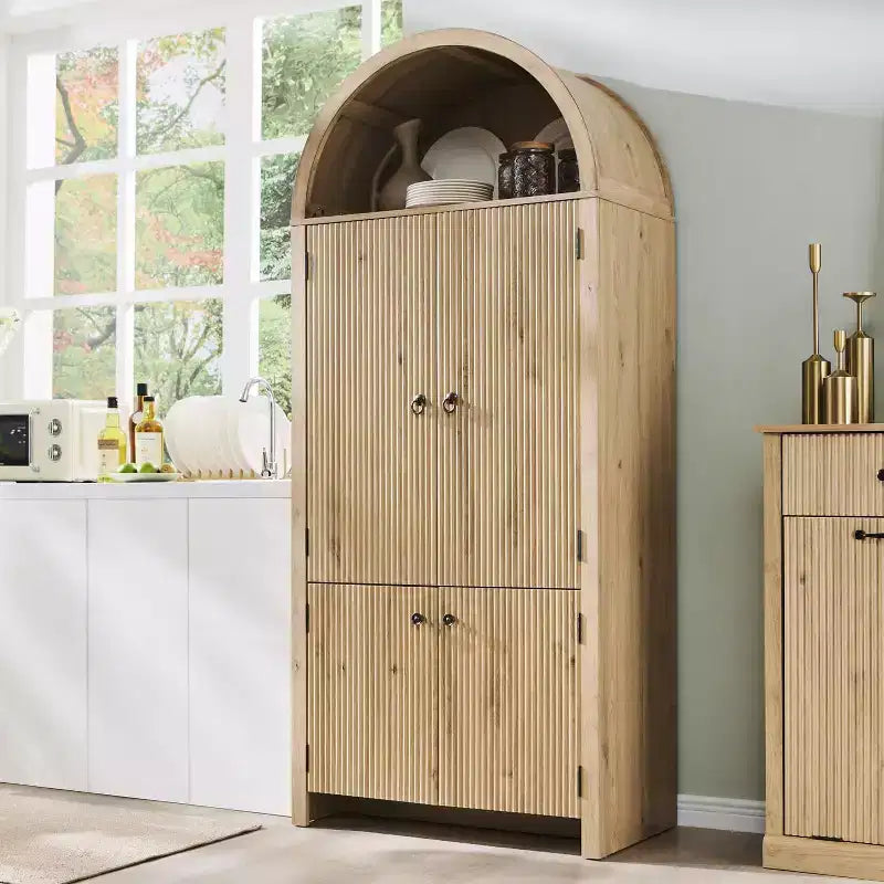 Garde-manger de cuisine haut de 71 à sommet arqué, armoire de rangement moderne avec 3 étagères réglables et 6 étagères de porte, pour la cuisine ou le salon