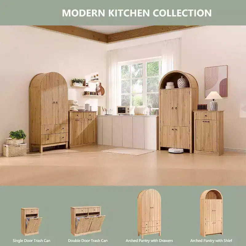 Garde-manger de cuisine haut de 71 à sommet arqué, armoire de rangement moderne avec 3 étagères réglables et 6 étagères de porte, pour la cuisine ou le salon