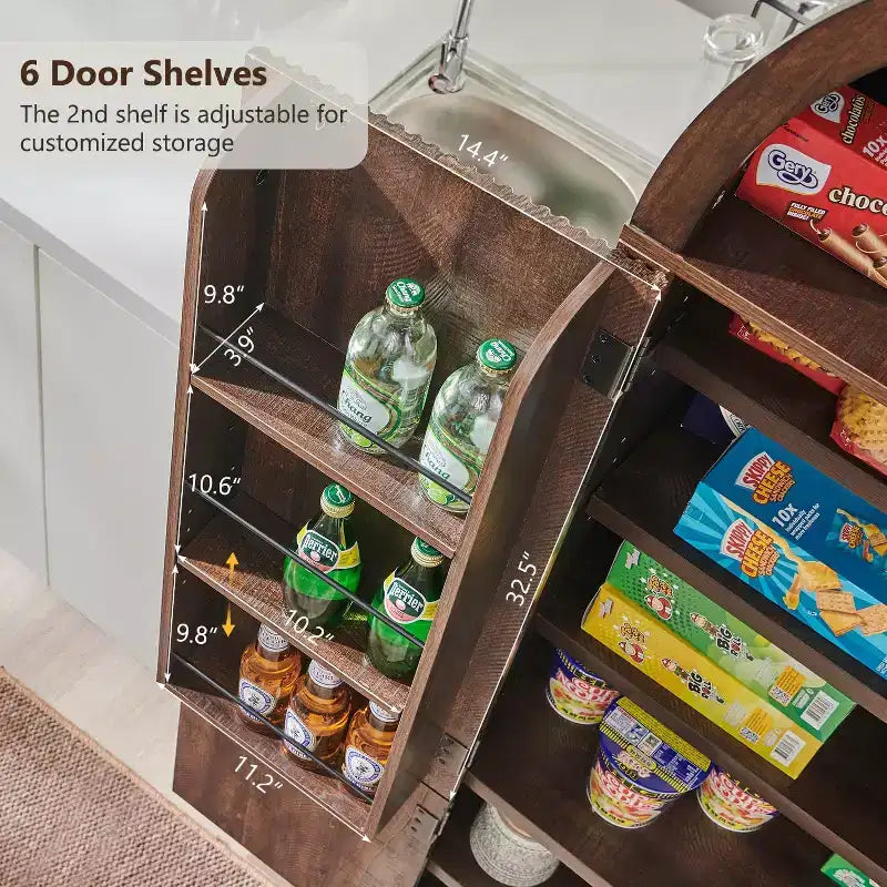 Garde-manger de cuisine haut de 71 à sommet arqué, armoire de rangement moderne avec 3 étagères réglables et 6 étagères de porte, pour la cuisine ou le salon