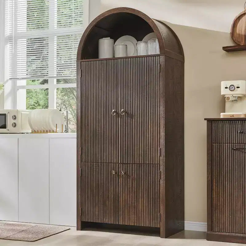 Garde-manger de cuisine haut de 71 à sommet arqué, armoire de rangement moderne avec 3 étagères réglables et 6 étagères de porte, pour la cuisine ou le salon
