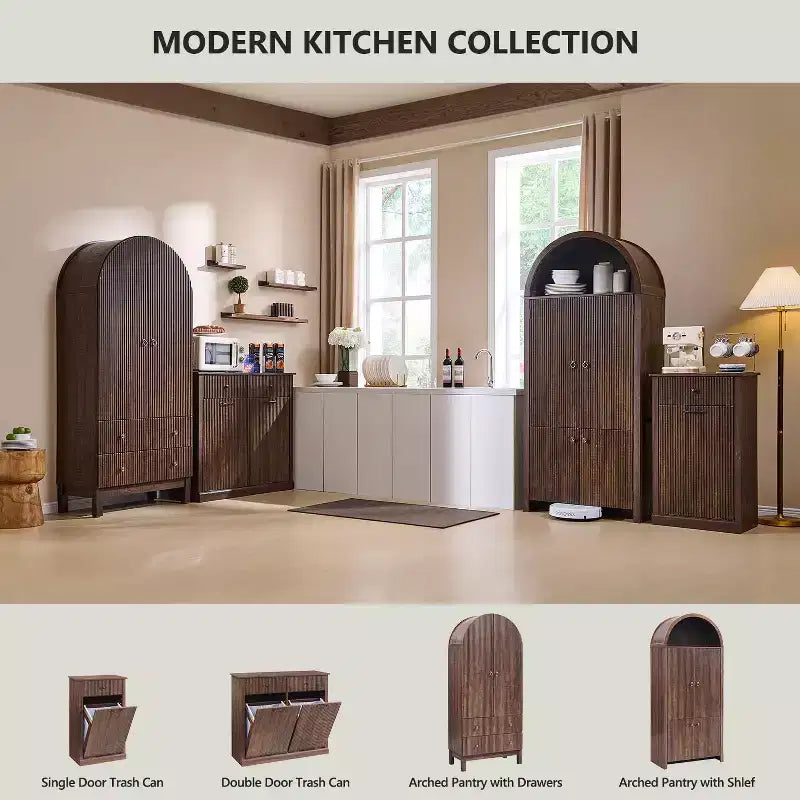 Garde-manger de cuisine haut de 71 à sommet arqué, armoire de rangement moderne avec 3 étagères réglables et 6 étagères de porte, pour la cuisine ou le salon