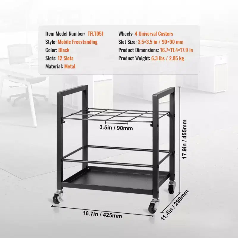 Aufbewahrungsregal für Baupläne, Halter für Baupläne mit 12 Fächern und Rollen, mobiler Aufbewahrungswagen aus Metall für Karten, Poster, Architektur- und Baupläne