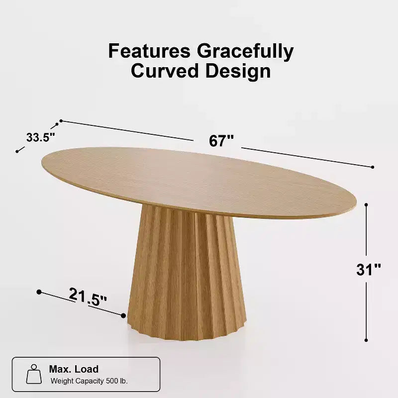 Table à manger ovale de style nordique de 67 pouces en bois massif, grande table ronde moderne et épurée pour la maison ou le restaurant, design de luxe discret