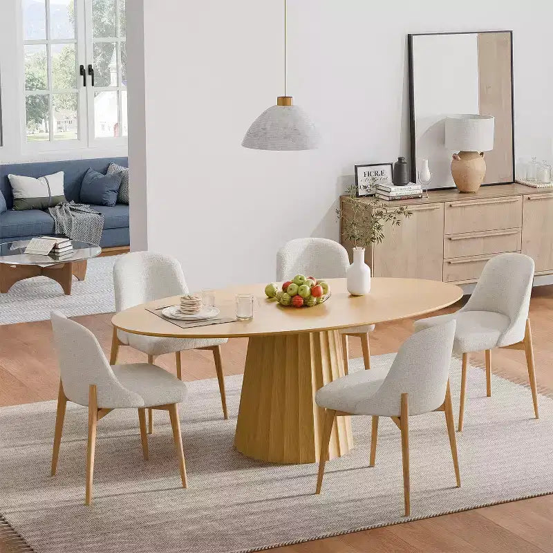 Table à manger ovale de style nordique de 67 pouces en bois massif, grande table ronde moderne et épurée pour la maison ou le restaurant, design de luxe discret