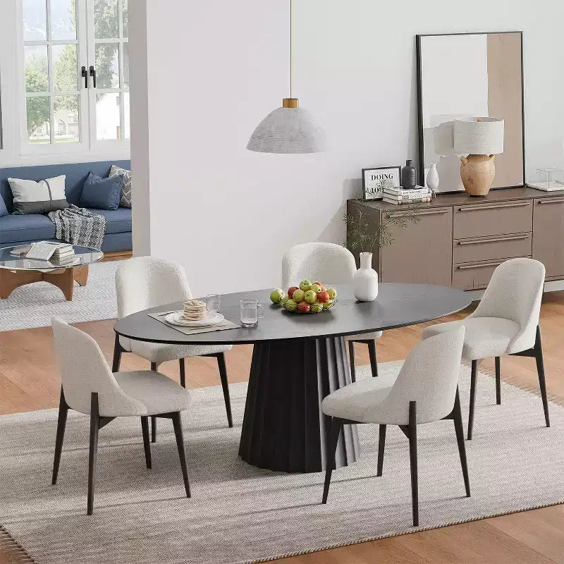 67-Zoll ovaler Esstisch im nordischen Stil aus Massivholz, moderner schlichter großer runder Tisch für Zuhause und Restaurant, luxuriöses Design in heller Optik