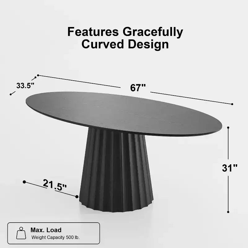 Table à manger ovale de style nordique de 67 pouces en bois massif, grande table ronde moderne et épurée pour la maison ou le restaurant, design de luxe discret