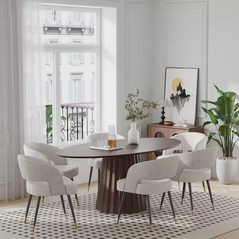 67-Zoll ovaler Esstisch im nordischen Stil aus Massivholz, moderner schlichter großer runder Tisch für Zuhause und Restaurant, luxuriöses Design in heller Optik