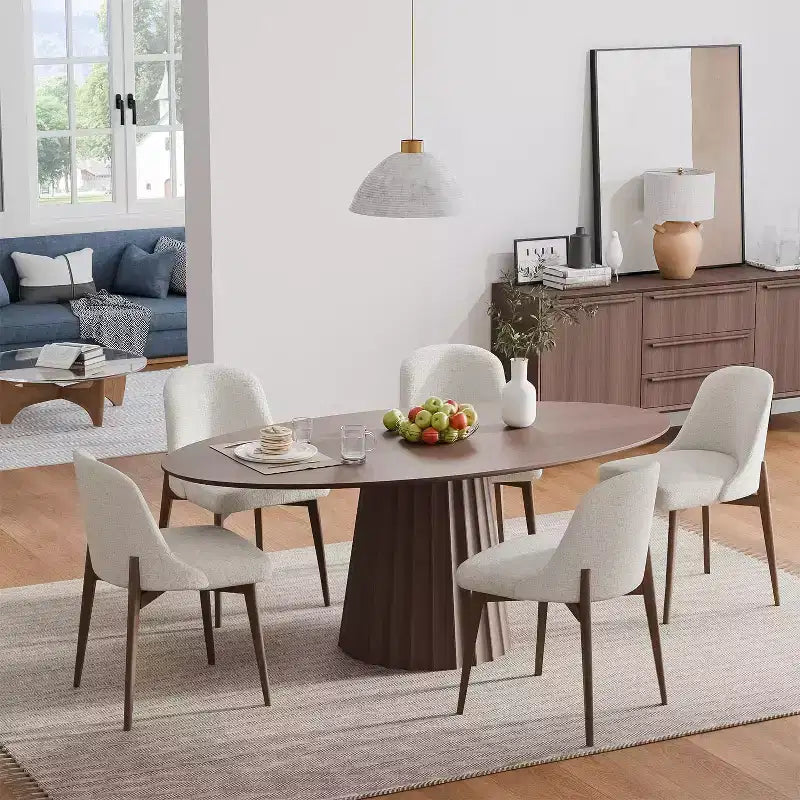 67-Zoll ovaler Esstisch im nordischen Stil aus Massivholz, moderner schlichter großer runder Tisch für Zuhause und Restaurant, luxuriöses Design in heller Optik