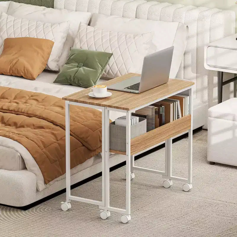 Petit bureau pliant, bureau d’ordinateur pliable de 31.5 avec sac de rangement, étagère et roulettes pour les petits espaces, le bureau à domicile, montage facile