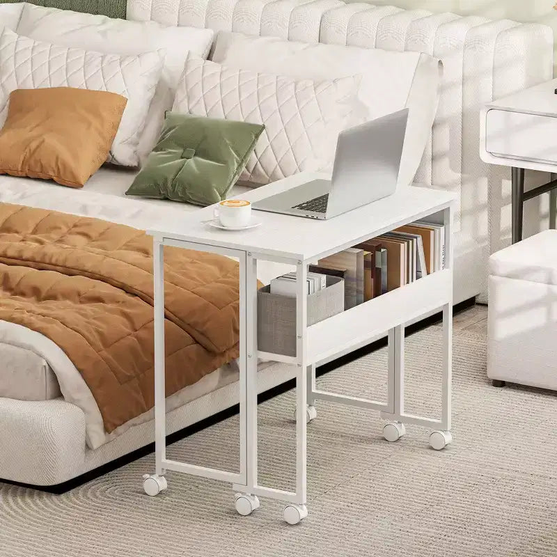 Petit bureau pliant, bureau d’ordinateur pliable de 31.5 avec sac de rangement, étagère et roulettes pour les petits espaces, le bureau à domicile, montage facile