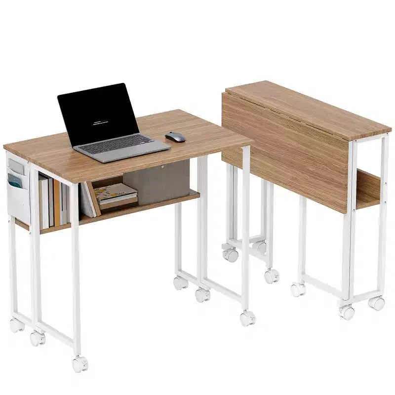 Kleiner Klappschreibtisch, 31.5 klappbarer Computertisch mit Aufbewahrungstasche, Regal und Rollen für kleine Räume, Homeoffice, einfache Montage
