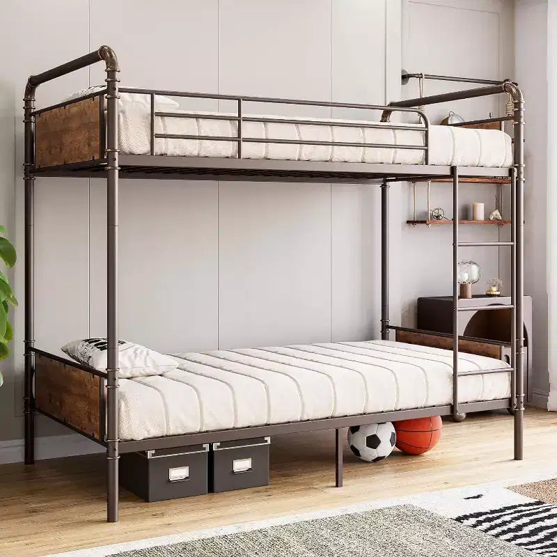 Robustes Etagenbett aus Metall, zwei Einzelbetten übereinander, für Kinder, umbaubares Design mit Schutzgittern und Leitern, geräuschlos, kein Lattenrost erforderlich.