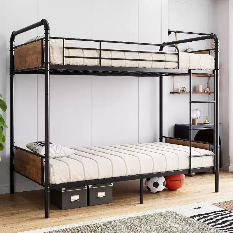 Robustes Etagenbett aus Metall, zwei Einzelbetten übereinander, für Kinder, umbaubares Design mit Schutzgittern und Leitern, geräuschlos, kein Lattenrost erforderlich.