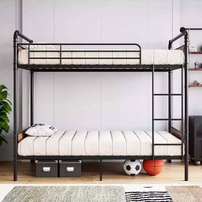 Robustes Etagenbett aus Metall, zwei Einzelbetten übereinander, für Kinder, umbaubares Design mit Schutzgittern und Leitern, geräuschlos, kein Lattenrost erforderlich.