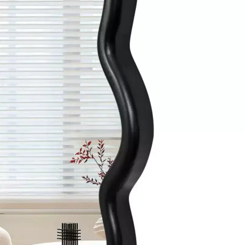 42 x 42 Spiegel aus Massivholz in Wellenform - schwarzer Schminkspiegel als Wanddekoration für Bad, Schlafzimmer, Wohnzimmer und Esszimmer