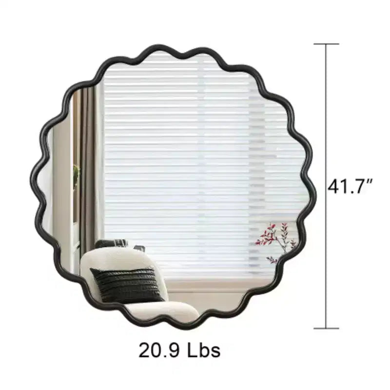 Espejo ondulado de madera maciza de 42 x 42, negro, decoración de pared con espejo de tocador para baño, dormitorio, sala de estar y comedor