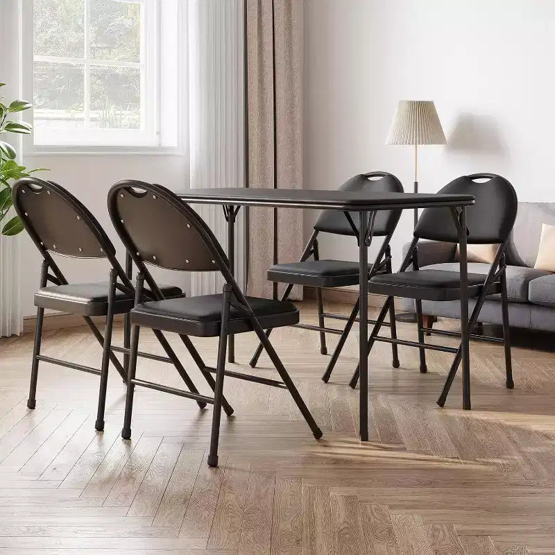 Table pliante portable de 4 pi avec surface en similicuir PU, cadre métallique et support robuste, légère et compacte, pour la salle à manger, le bureau ou l’extérieur