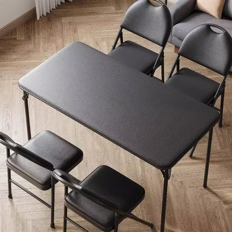 Table pliante portable de 4 pi avec surface en similicuir PU, cadre métallique et support robuste, légère et compacte, pour la salle à manger, le bureau ou l’extérieur
