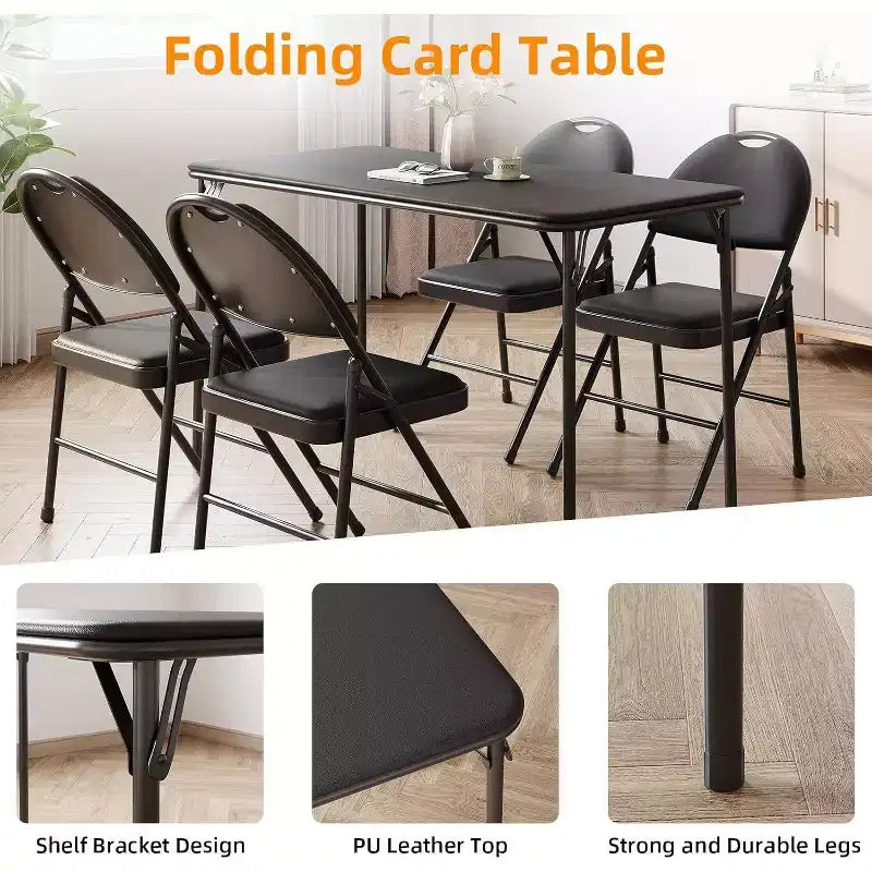 Table pliante portable de 4 pi avec surface en similicuir PU, cadre métallique et support robuste, légère et compacte, pour la salle à manger, le bureau ou l’extérieur