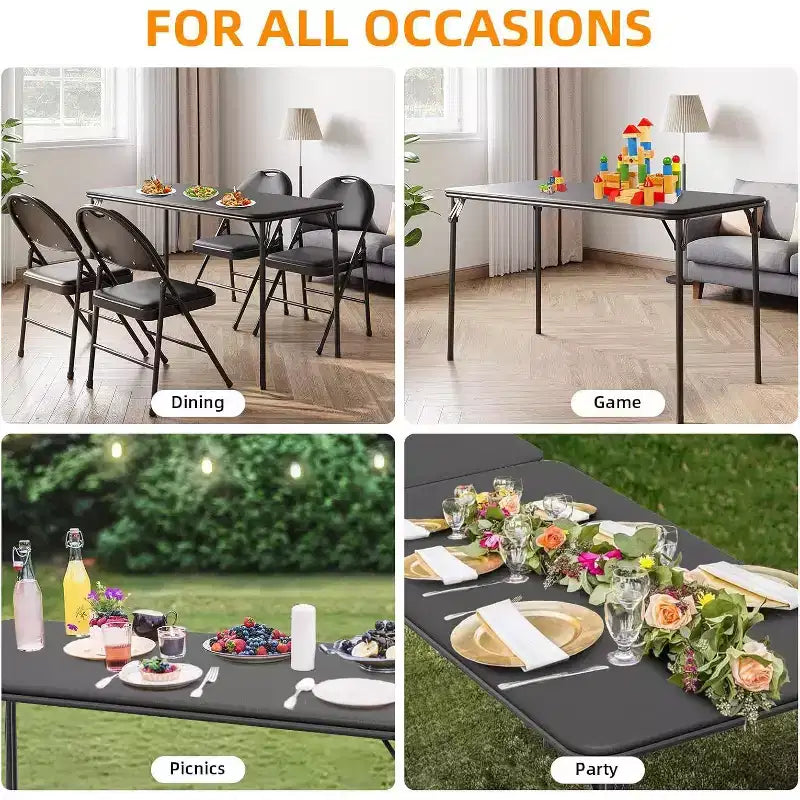 Table pliante portable de 4 pi avec surface en similicuir PU, cadre métallique et support robuste, légère et compacte, pour la salle à manger, le bureau ou l’extérieur