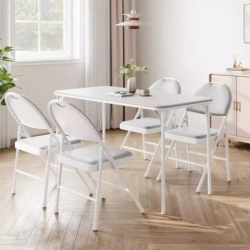 Table pliante portable de 4 pi avec surface en similicuir PU, cadre métallique et support robuste, légère et compacte, pour la salle à manger, le bureau ou l’extérieur
