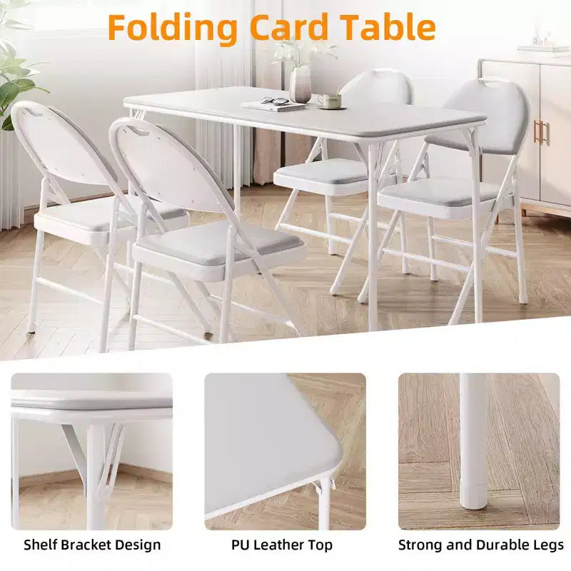 Table pliante portable de 4 pi avec surface en similicuir PU, cadre métallique et support robuste, légère et compacte, pour la salle à manger, le bureau ou l’extérieur